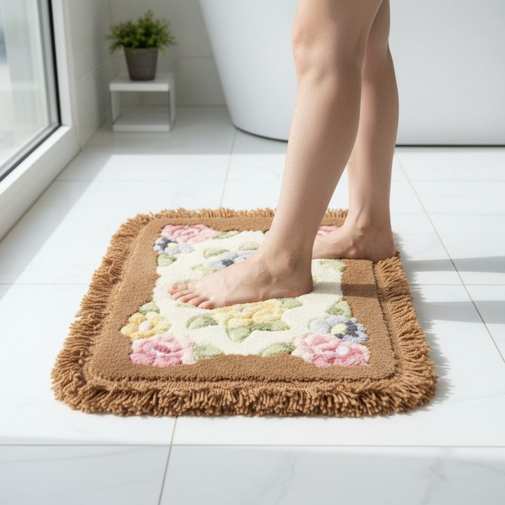 Ultra-Soft Flower Design Bath Mat | Super Absorbent & Anti-Slip (16 x 23 Inch)