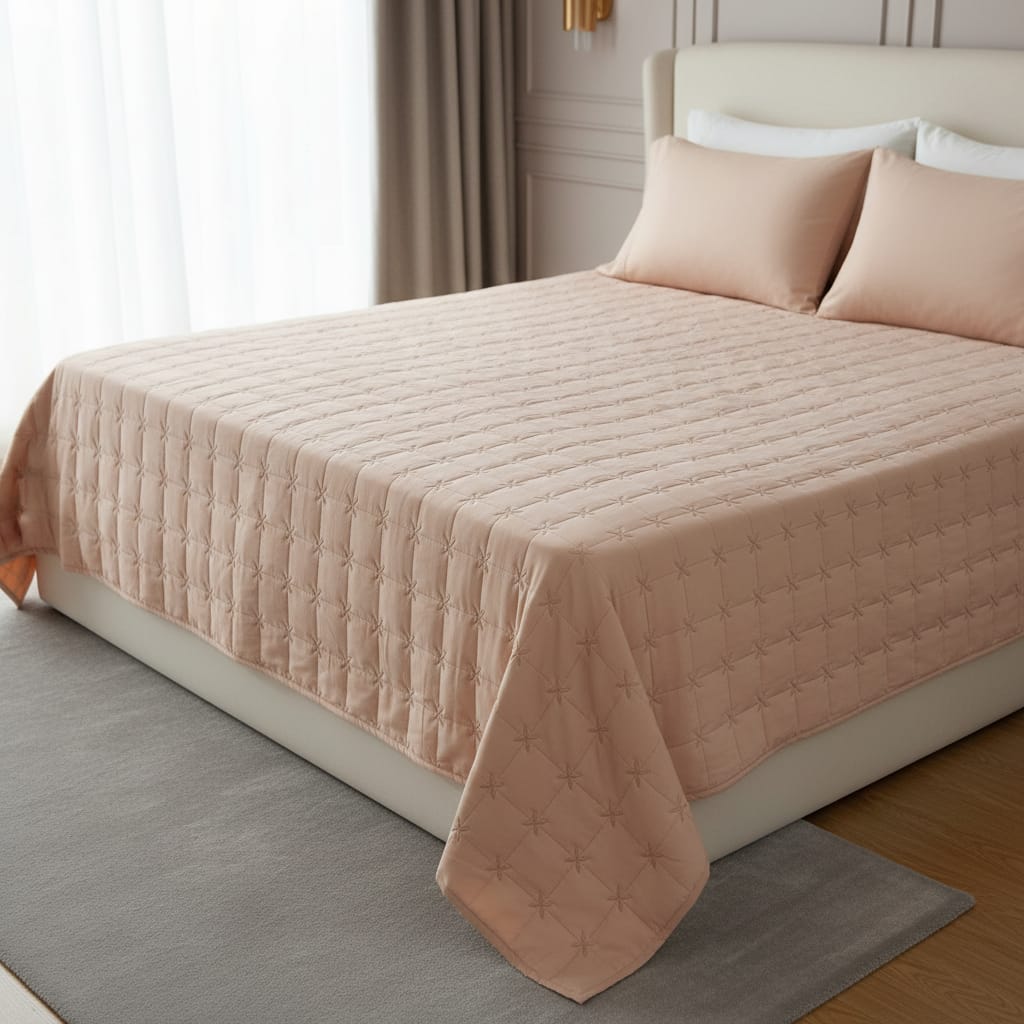 Soft Peach Luxury Haven Pure Cotton King Size Bedcover, Pink