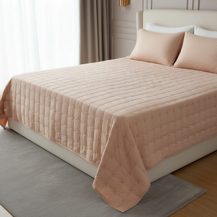 Soft Peach Luxury Haven Pure Cotton King Size Bedcover, Pink