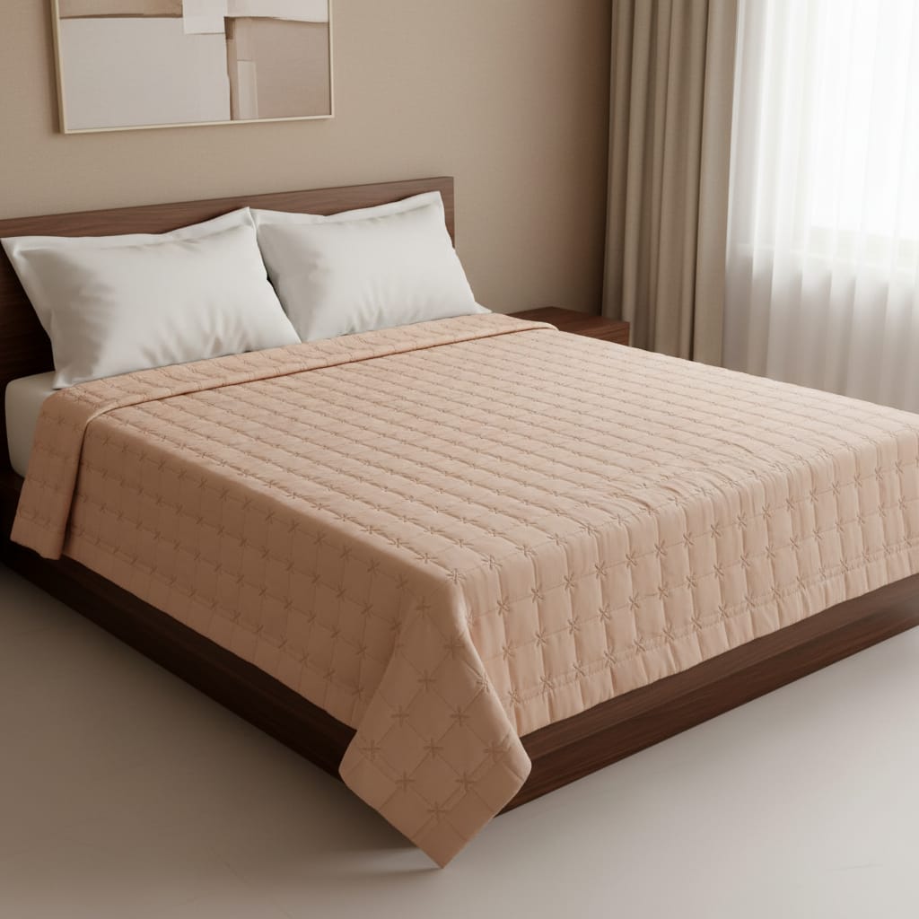 Soft Peach Luxury Haven Pure Cotton King Size Bedcover, Pink