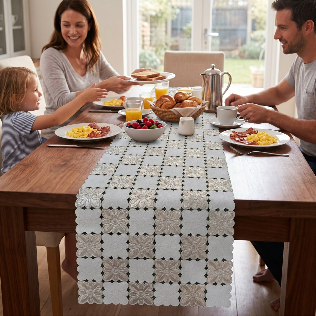 Luxury Floral PVC Table Runner | Premium Cut out Design | 16 x 72 Inches - Gold & White