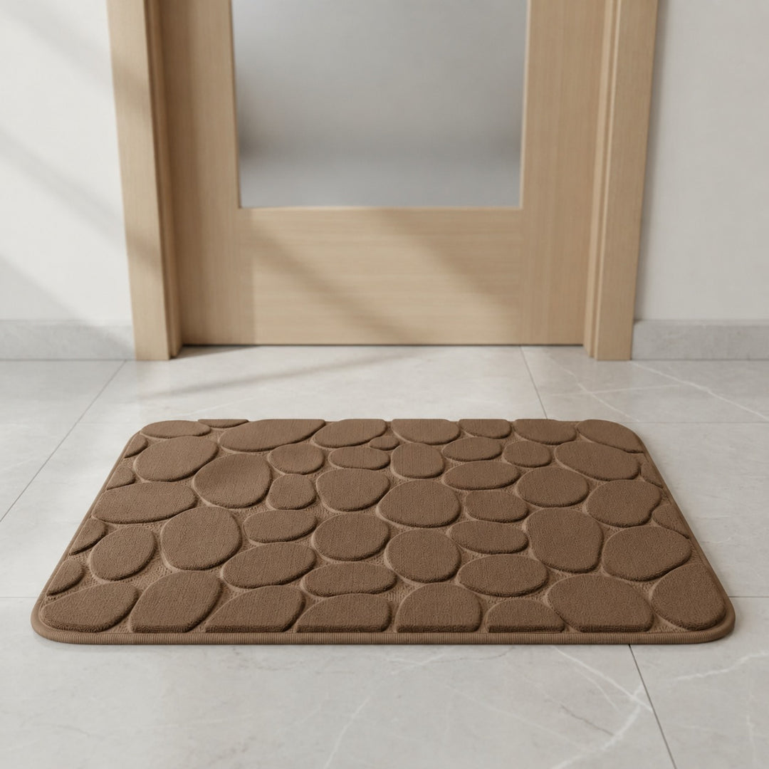 Ultra-Soft Pebble Brown Design Bath Mat | Super Absorbent & Anti-Slip (16 x 23 Inch)
