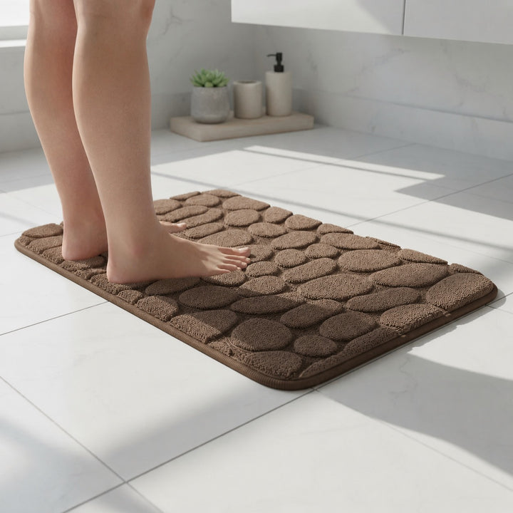 Ultra-Soft Pebble Brown Design Bath Mat | Super Absorbent & Anti-Slip (16 x 23 Inch)
