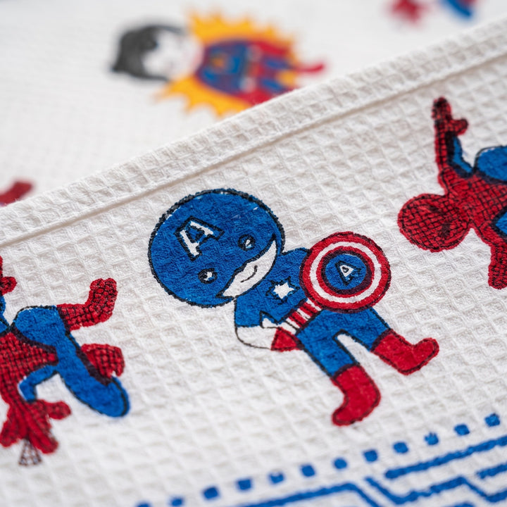 Kids 100% Cotton Waffle Bath Towel - Superhero Hand Block Print (30 x 60 Inches)