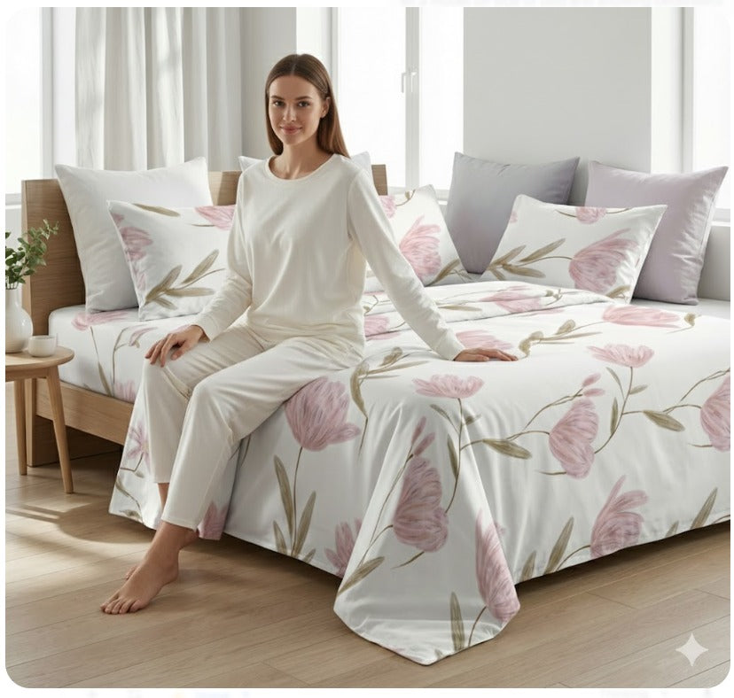 Modern Rose Garden 100% Cotton King Size Bedsheet, 250 TC