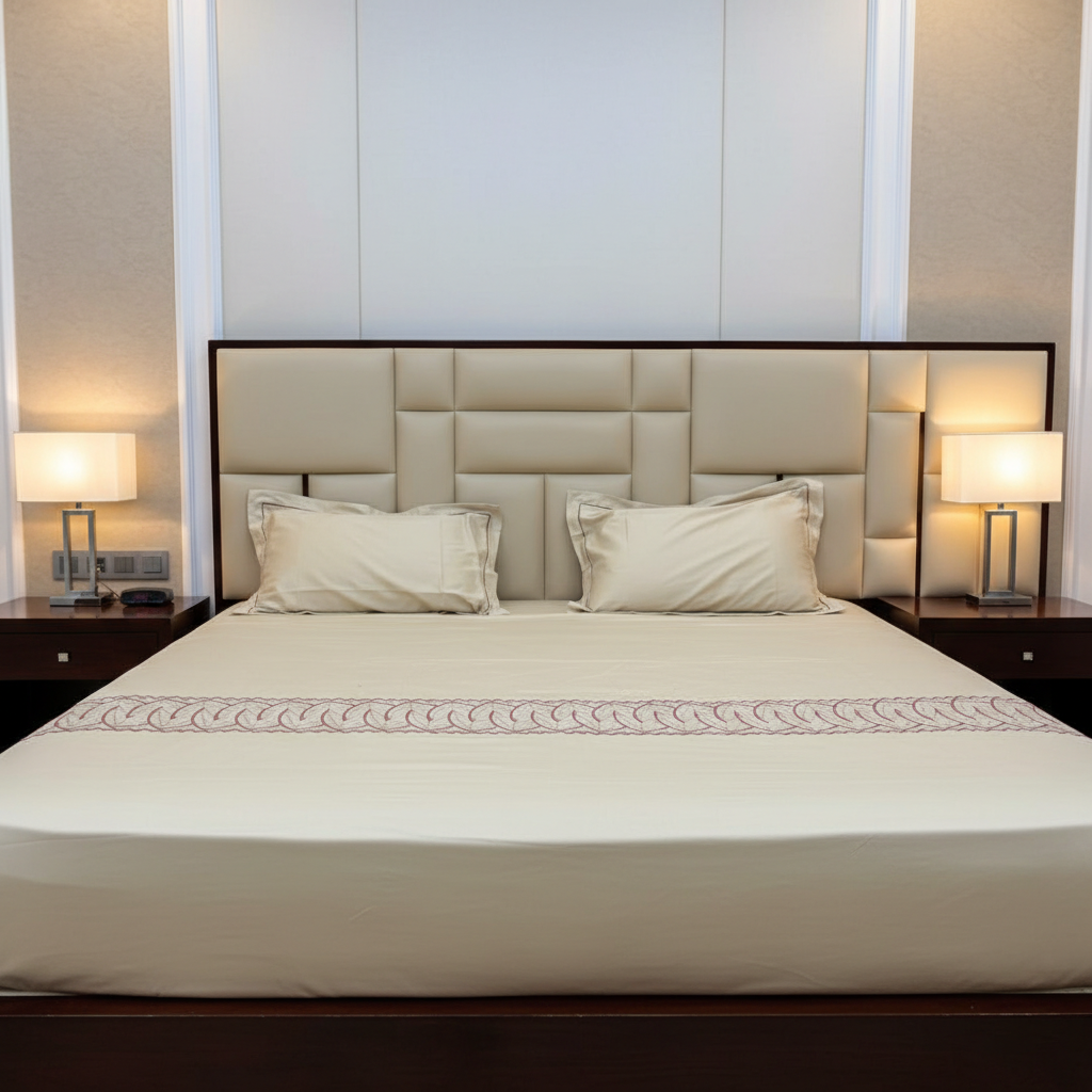 Amara Leaf Embroidered Pure Cotton King Size Bedsheet, 400 TC