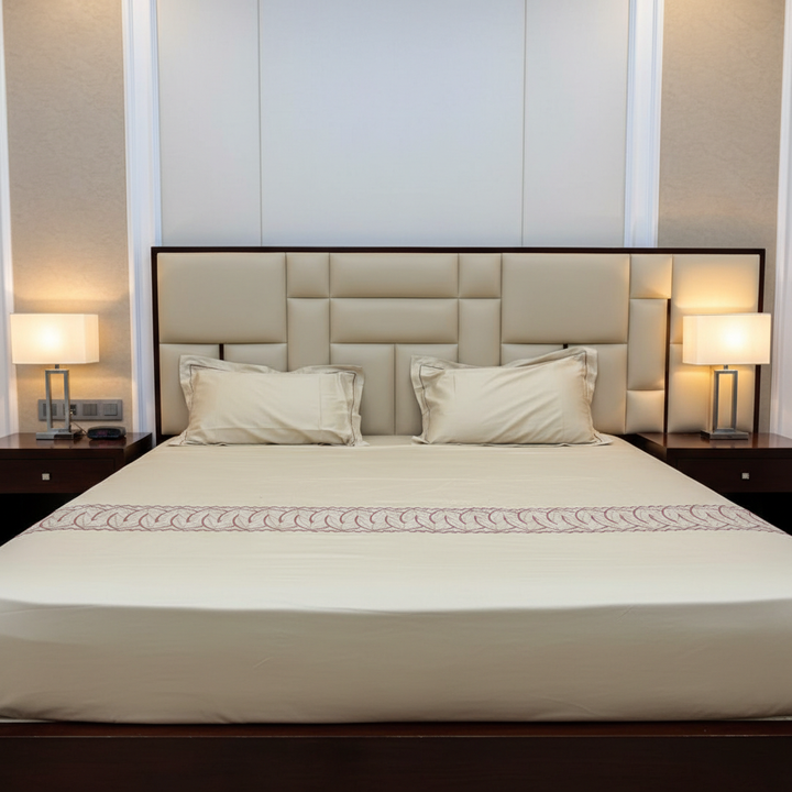 Amara Leaf Embroidered Pure Cotton King Size Bedsheet, 400 TC