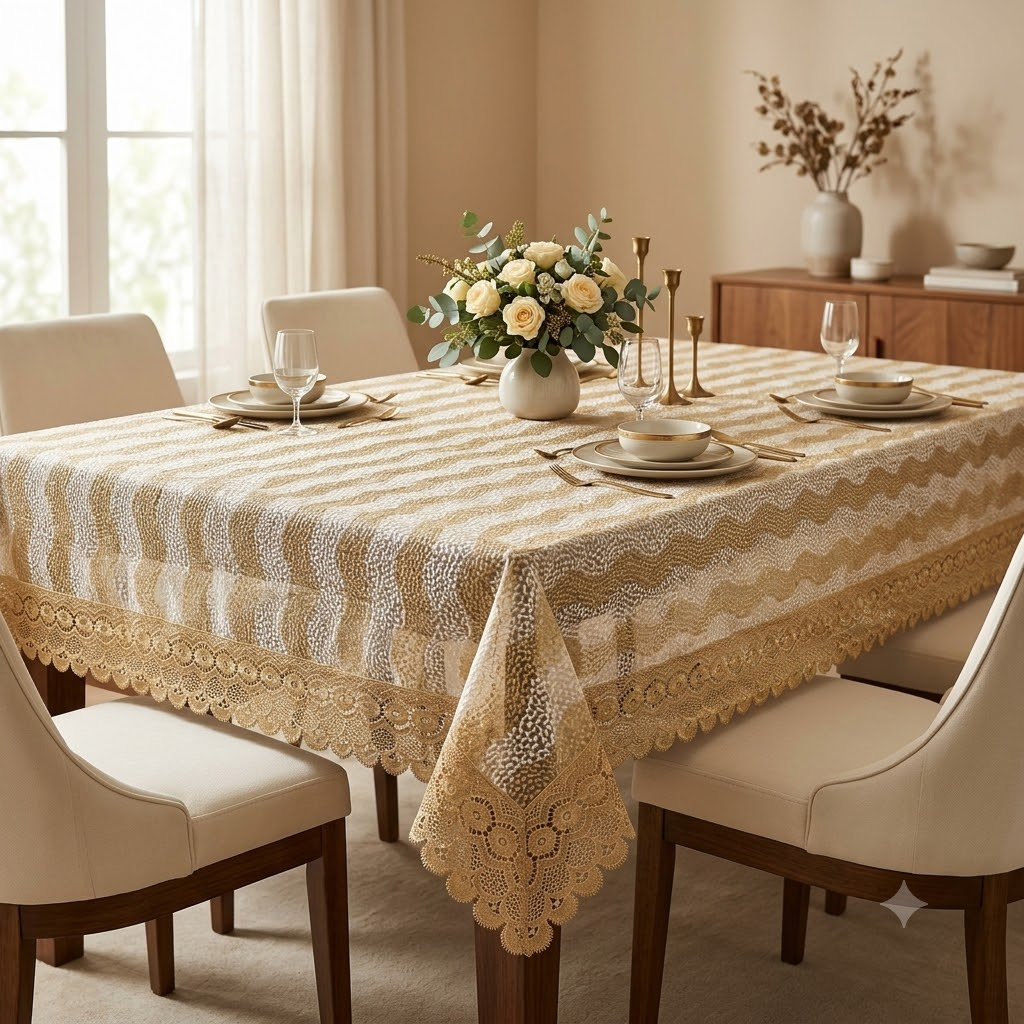 Bindi Dot Tissue Table Cover Golden &amp; White