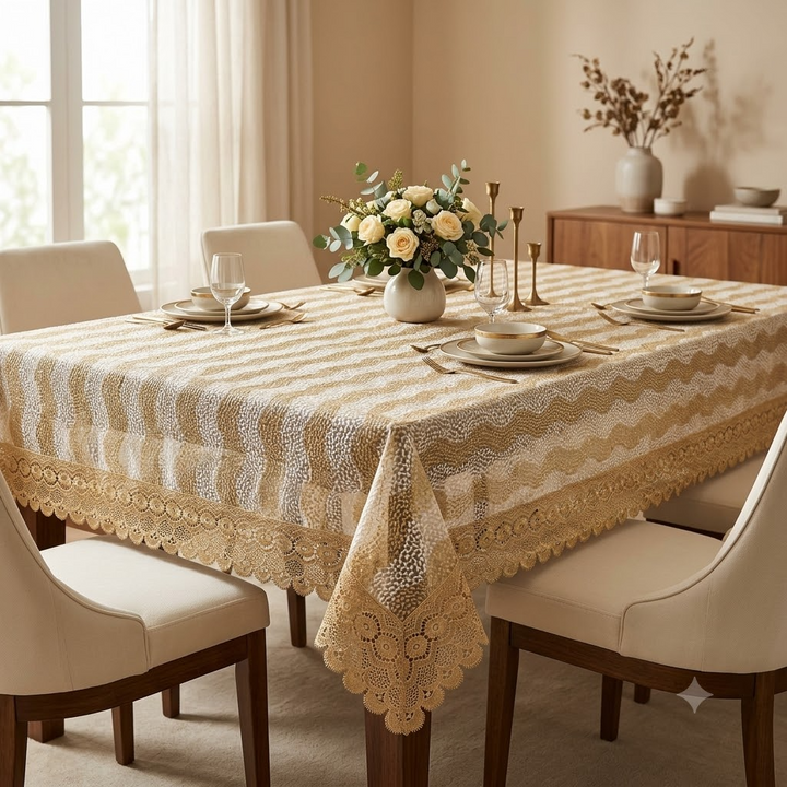 Bindi Dot Tissue Table Cover Golden &amp; White