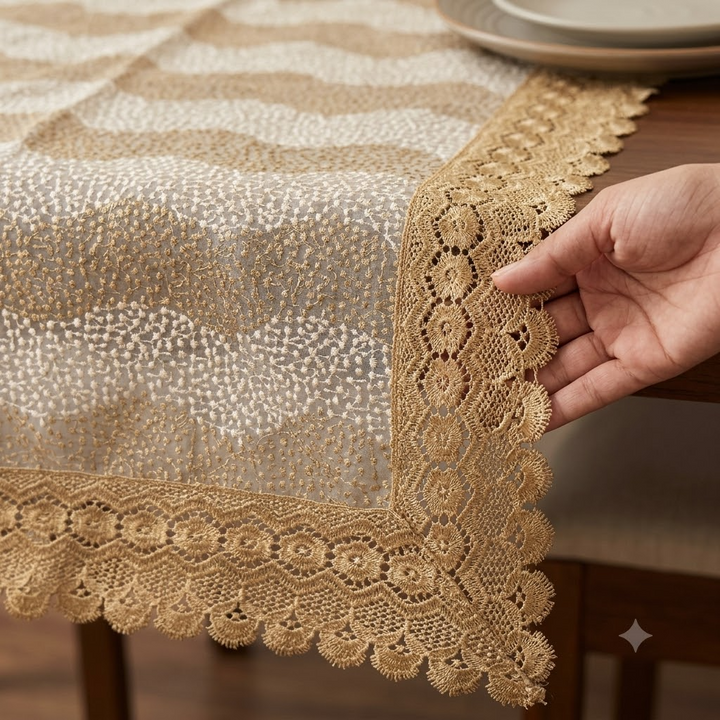Bindi Dot Tissue Table Cover Golden &amp; White