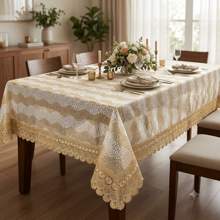 Bindi Dot Tissue Table Cover Golden &amp; White