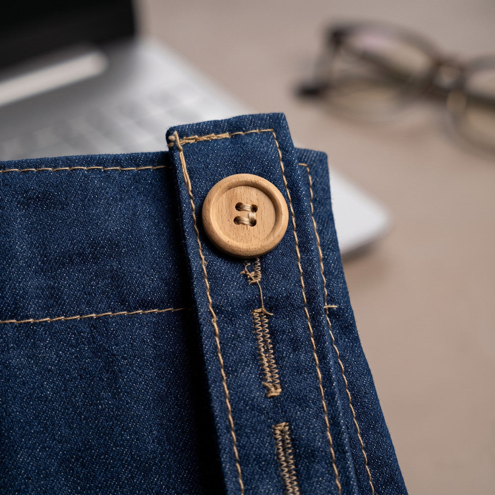 Adjustable neck strap with wooden button