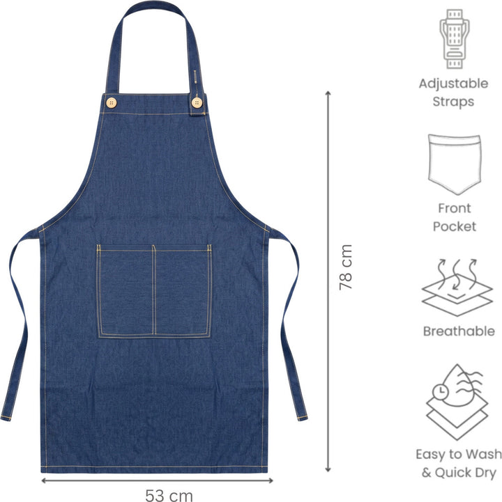 Grisha denim apron dimensions 53 x 78 cm with features