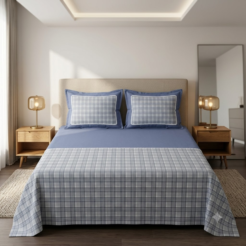 Grace & Lace Check Bedsheet Blue