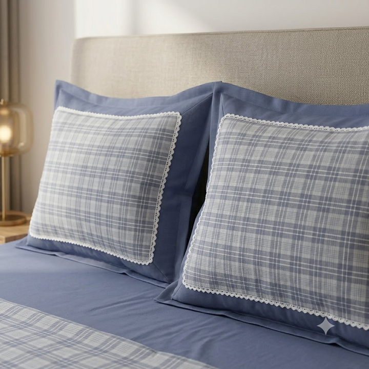 Grace &amp; Lace Check Bedsheet Blue