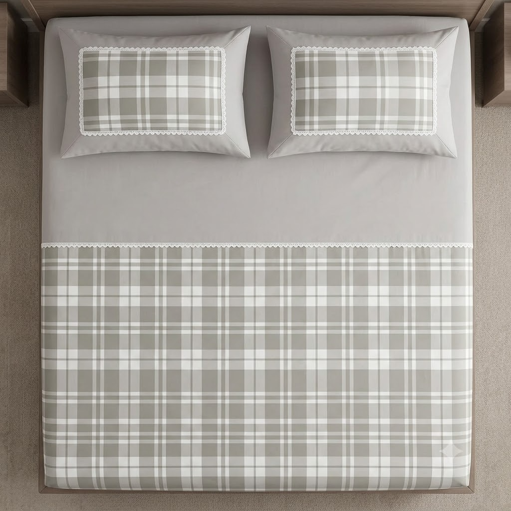 Grace &amp; Lace Check Bedsheet Grey