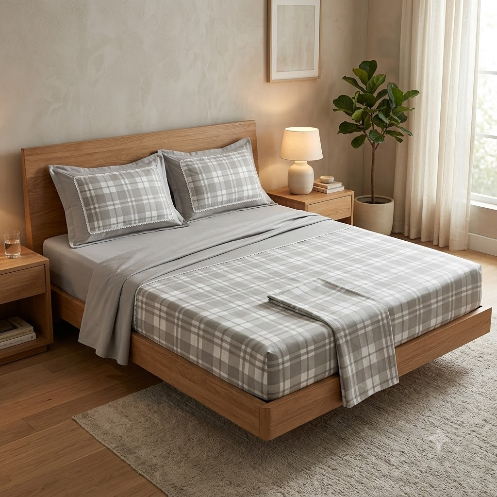 Grace &amp; Lace Check Bedsheet Grey