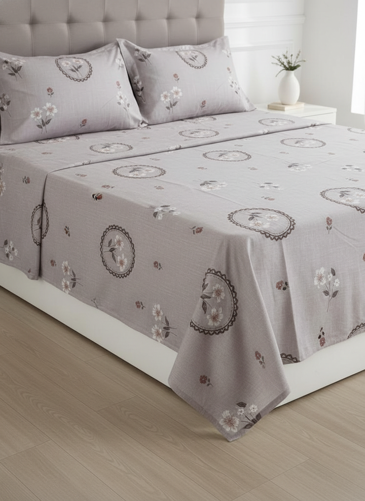 Gulbahaar Pastel Floral Print 100% Cotton King Size Bedsheet, 250 TC