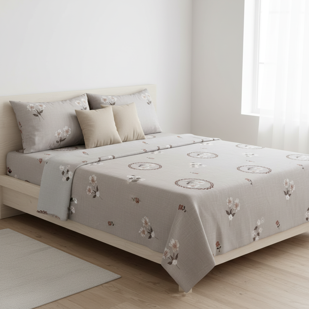 Gulbahaar Pastel Floral Print 100% Cotton King Size Bedsheet, 250 TC