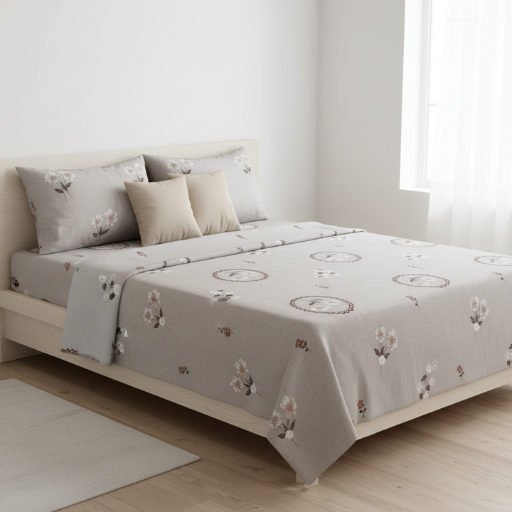 Gulbahaar Pastel Floral Print 100% Cotton King Size Bedsheet, 250 TC