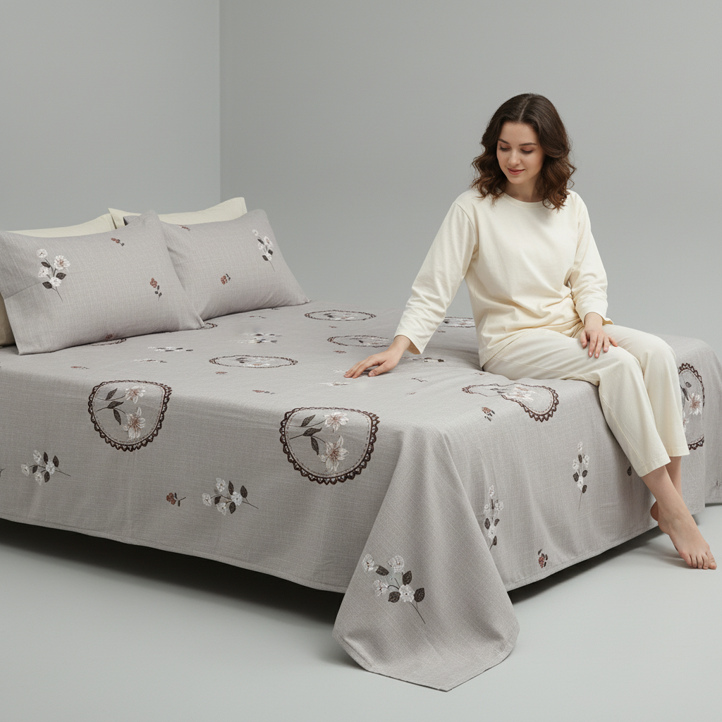 Gulbahaar Pastel Floral Print 100% Cotton Queen Size Bedsheet, 250 TC