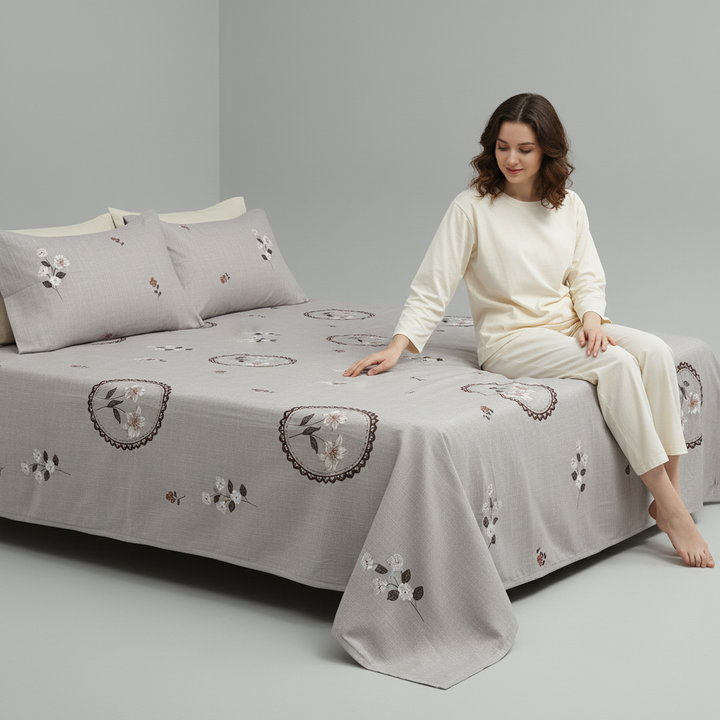 Gulbahaar Pastel Floral Print 100% Cotton King Size Bedsheet, 250 TC