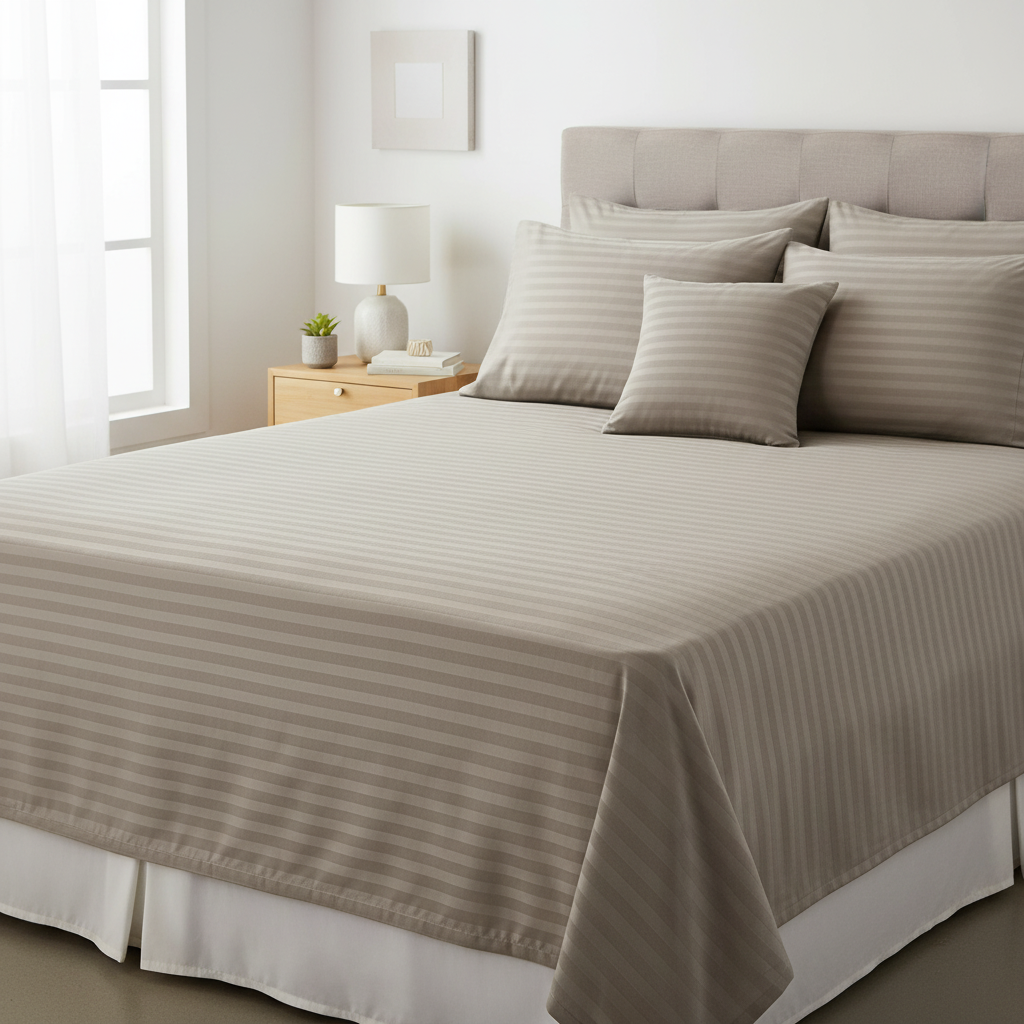 Self-Stripe Jacquard Pure Cotton King Size Bedsheet- 250 TC Brown