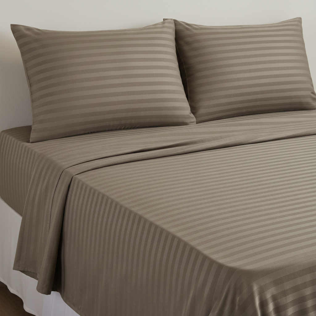 Self-Stripe Jacquard Poly Cotton King Size Bedsheet- 160 GSM Brown