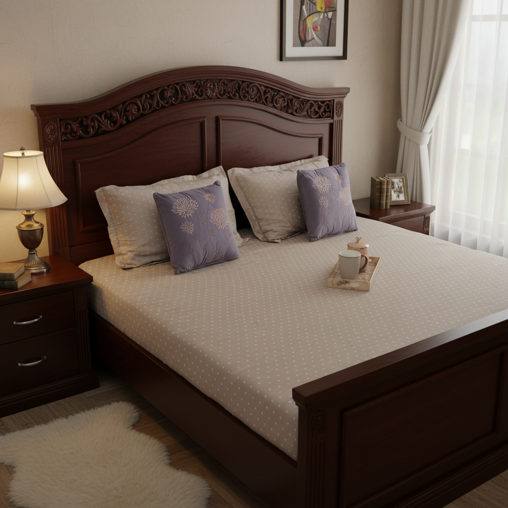 Sukoon Dot Design 100% Cotton King Size Bedsheet, 400 TC Brown