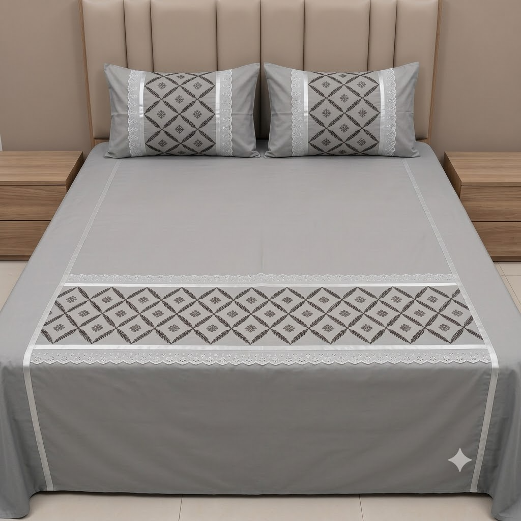Nazakat Cotton Bedsheet Grey