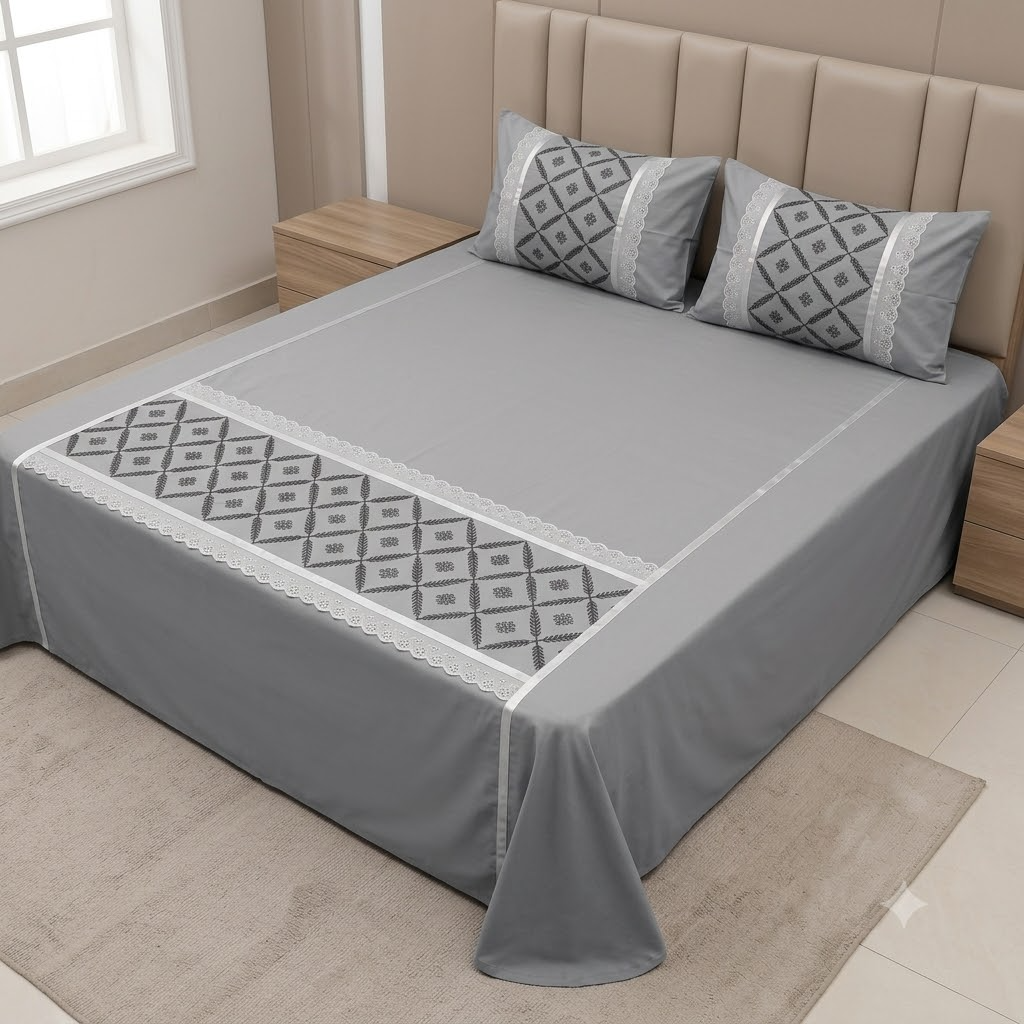 Nazakat Cotton Bedsheet Grey