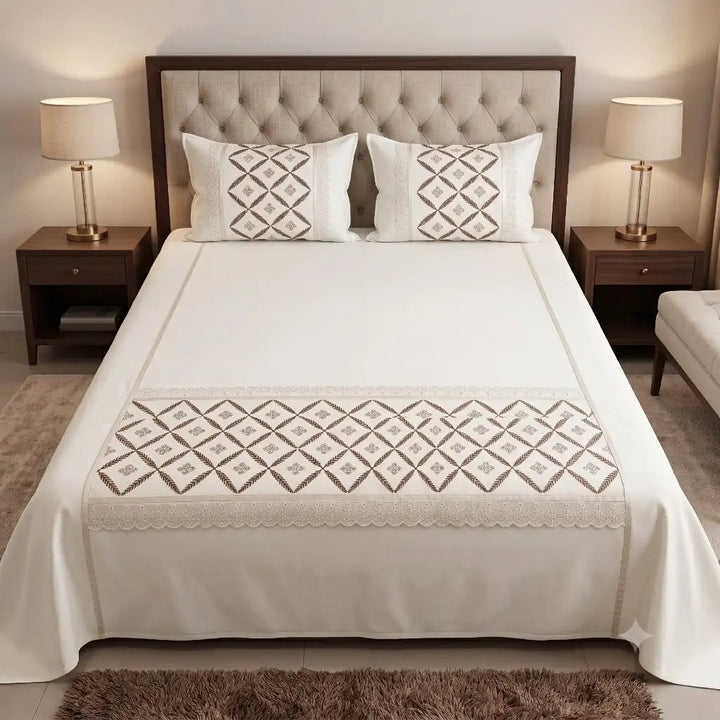Nazakat Cotton Bedsheet Off White