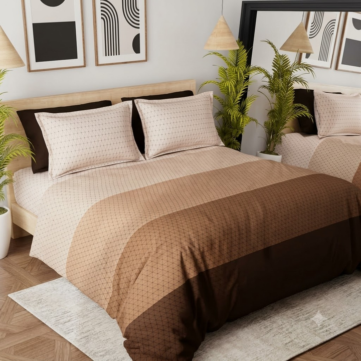 Ombre Pure Cotton King Size Bedsheet Brown