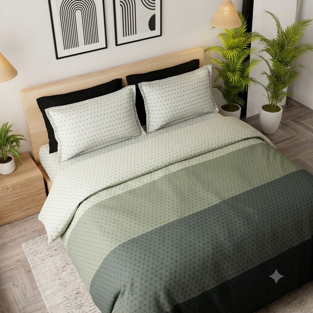 Ombre Pure Cotton King Size Bedsheet Green