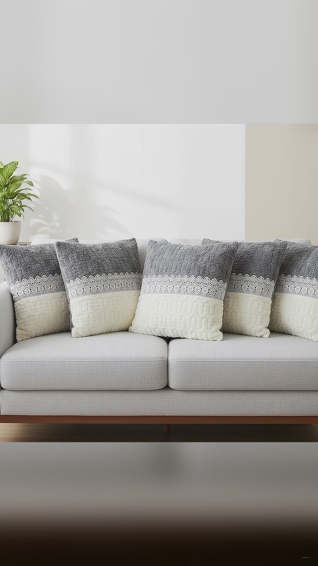 Quilted cotton cushion covers set of 5 grey ivory – video