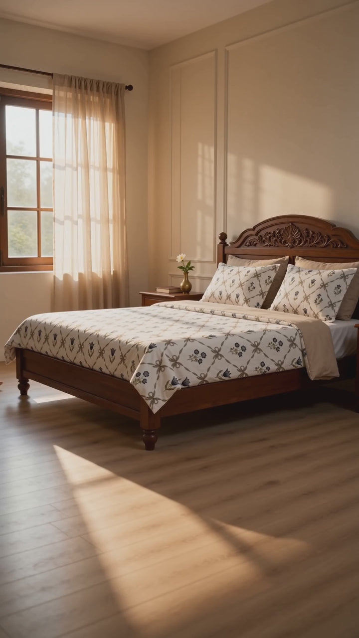 Phoolwari 100% Pure Cotton King Size Bedsheet, 300 TC (108" x 108", Grey)