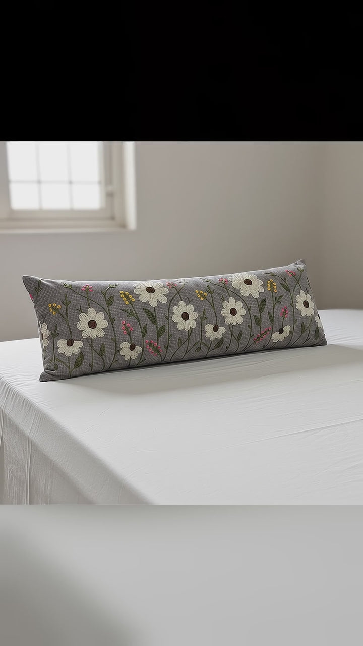 Grey embroidered bolster pillow – video