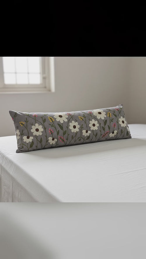 Grey embroidered bolster pillow – video