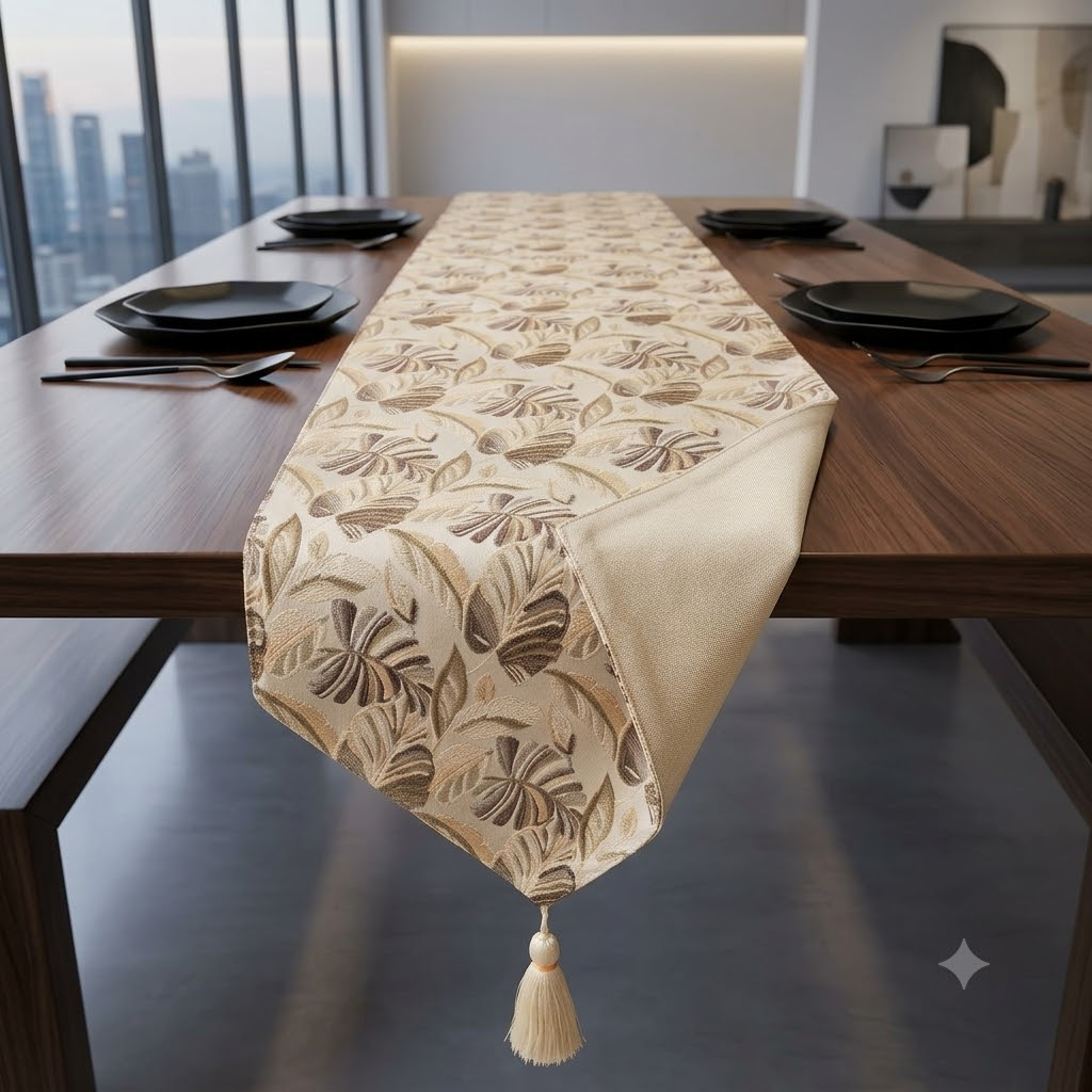 Floral Jacquard Table Runner Brown
