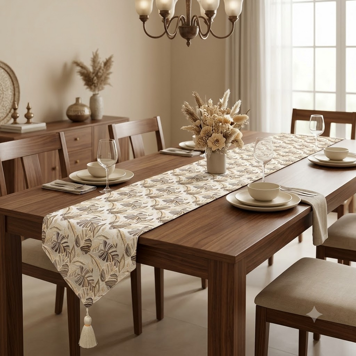 Floral Jacquard Table Runner Brown
