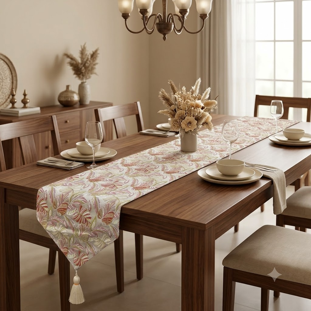 Floral Jacquard Table Runner Pink