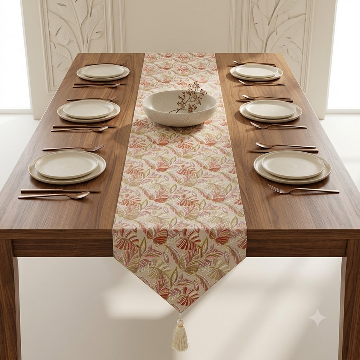 Floral Jacquard Table Runner Pink