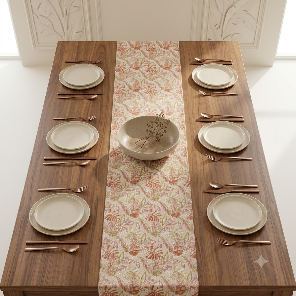 Floral Jacquard Table Runner Pink