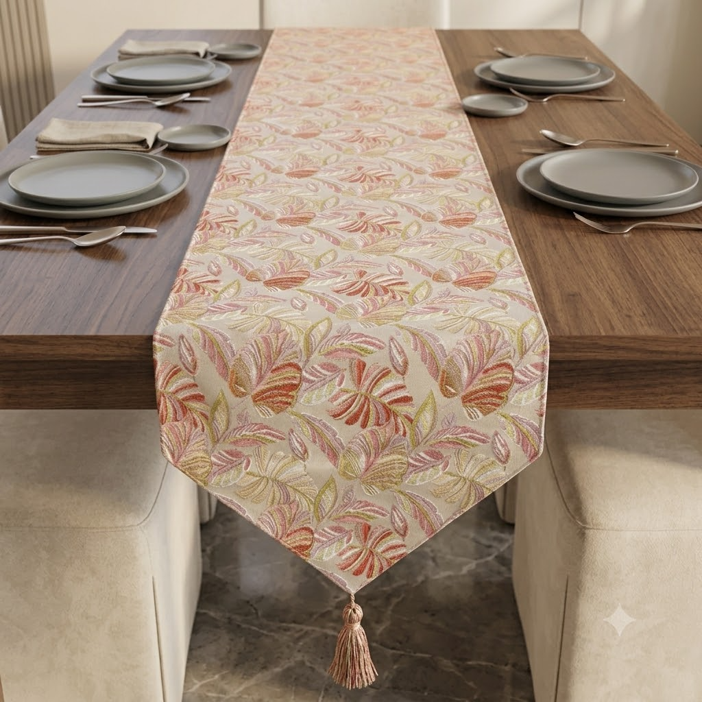 Floral Jacquard Table Runner Pink
