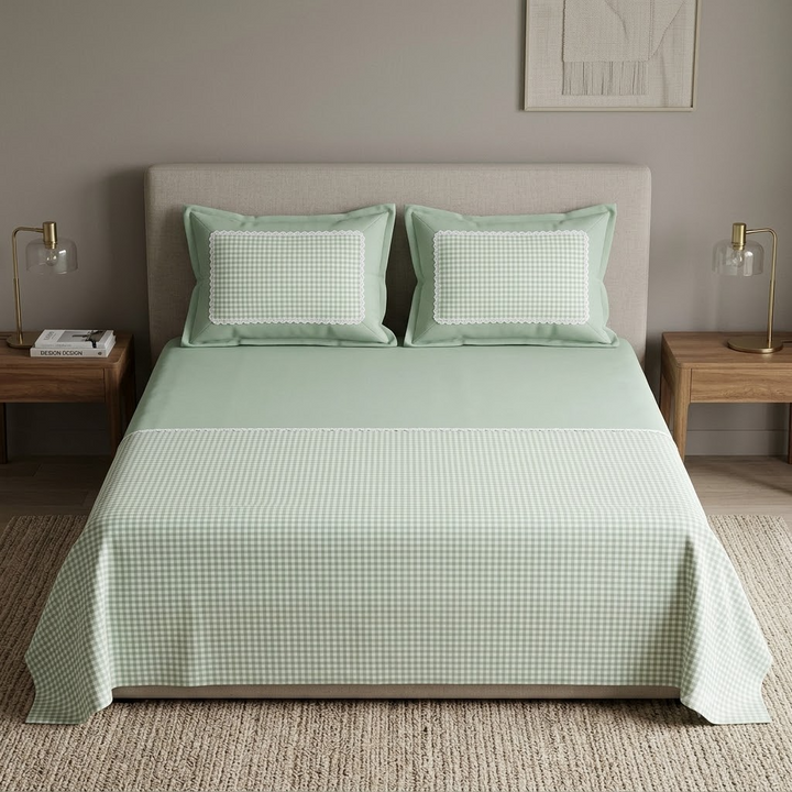 Grace &amp; Lace Check King Size Bedsheet - Green