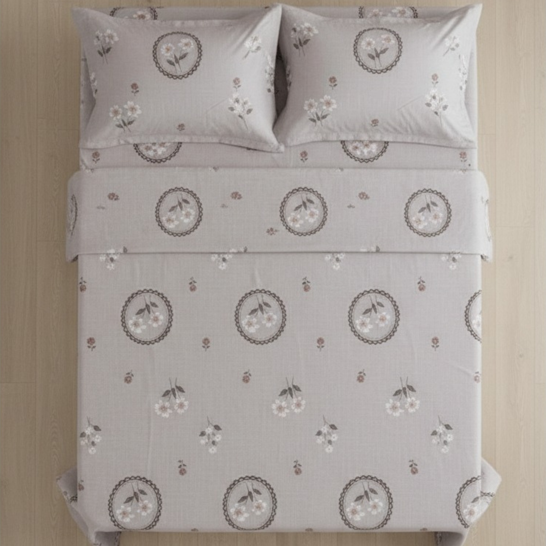 Gulbahaar Pastel Floral Print 100% Cotton King Size Bedsheet, 250 TC